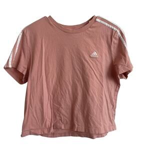 Adidas Women's Cropped Pink T-Shirt Size L Three Stripes on Shoulders Athleisure